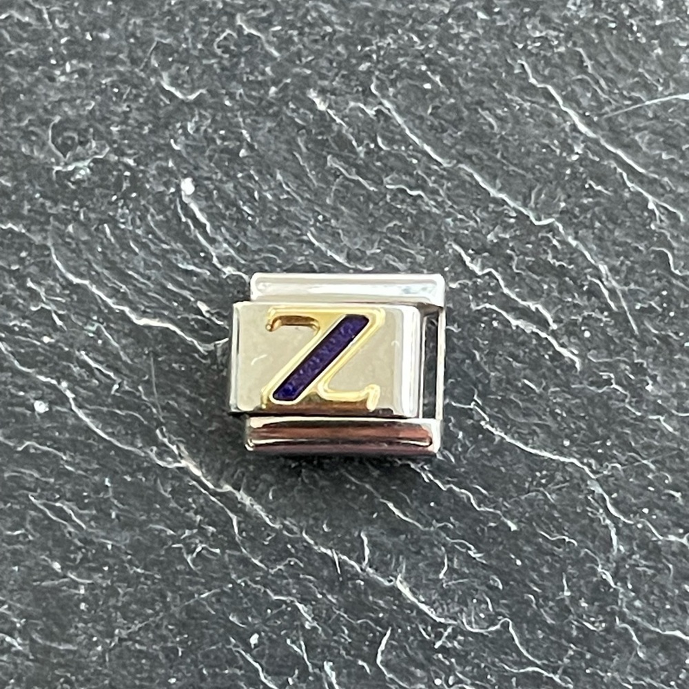 Zoppini Stainless Steel and Gold blue enameled Initial Z Charm link